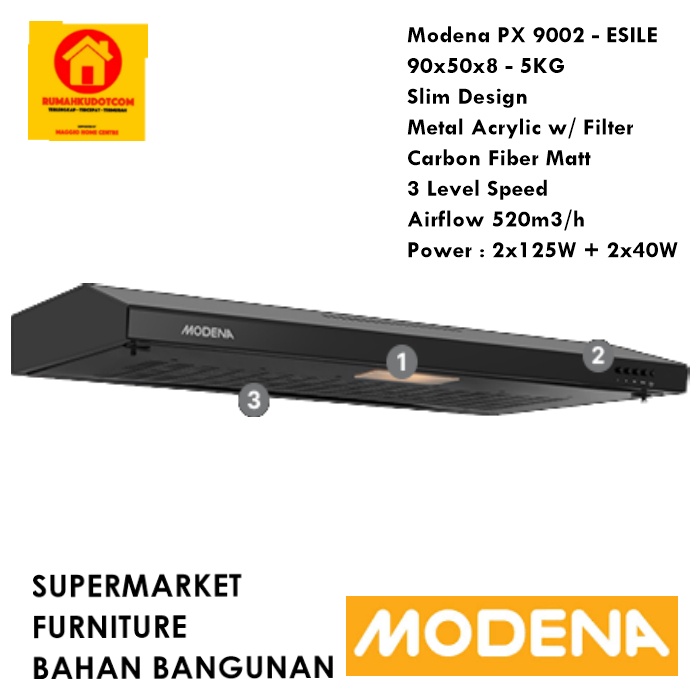 COOKER HOOD MODENA - PENGHISAP UDARA DAPUR - KOMPOR GAS MODENA - PENGHISAP ASAP KOMPOR - PX 9002 - M
