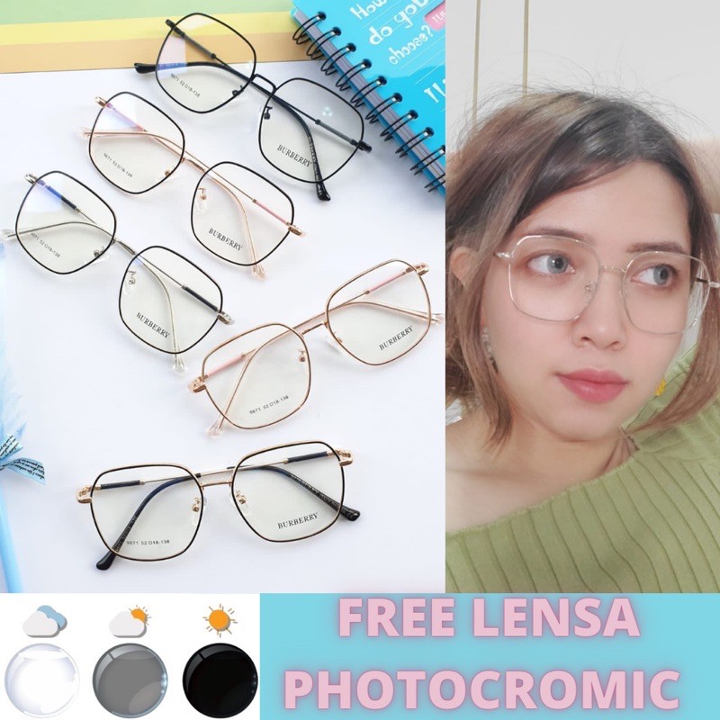 Kacamata 9671 GRATIS Lensa Antiradiasi Blueray Photocromic Bluecromic|Kacamata minus|Kacamata korea
