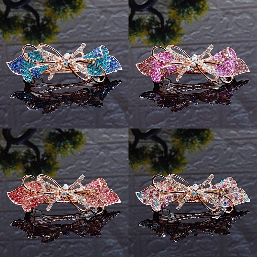 Jepit rambut korea otomat motif zirkon baru 9 cm JO52#