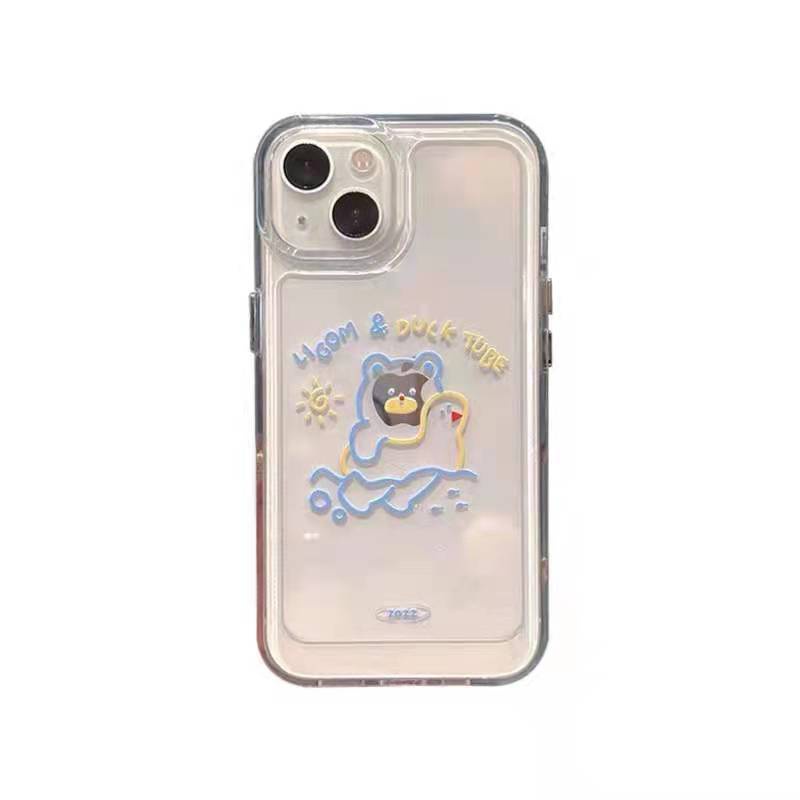 Case Bahan Akrilik Transparan Motif Beruang Berenang 13 Pro 13prm Untuk iPhone 11 7Plus 8Plus Xr XS 13 12 Pro Max