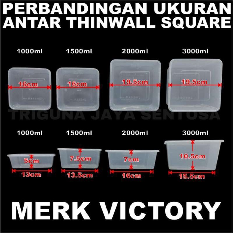 Thinwall SQ 1000ml Square Kotak Makanan Per Dus Food Container Plastik