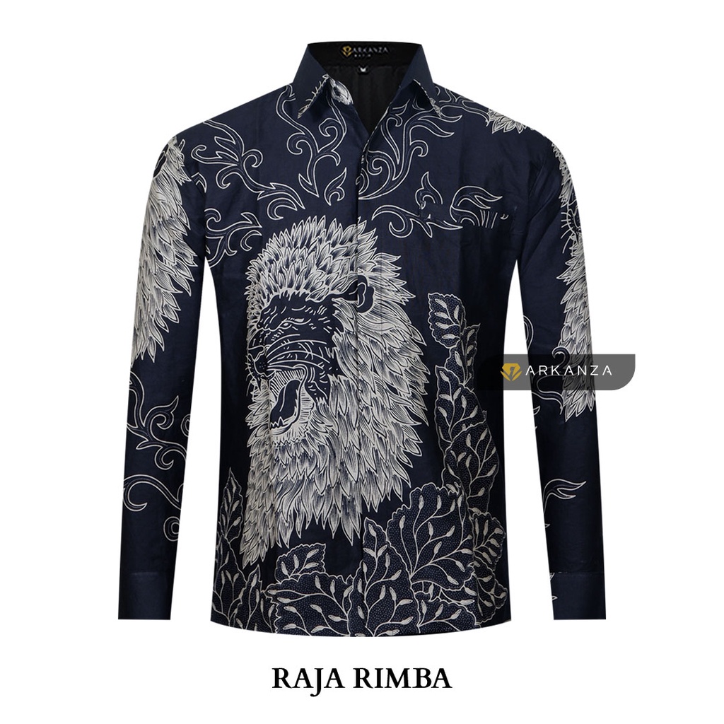 BATIK ARKANZA Motif RAJA RIMBA Hem Atasan Kemeja Baju Batik Pria Cowok Produsen Slimfit Memakai Furing Lengan Panjang Lengan Pendek Original Asli