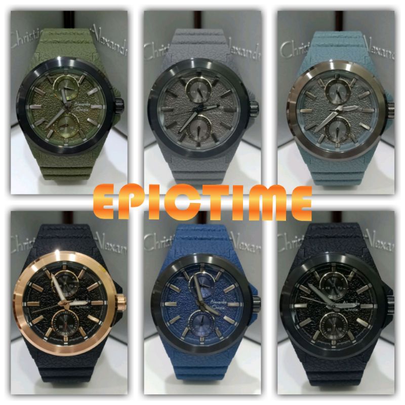 Jam Tangan Pria Alexandre Christie 6585 AC6585 AC 6585 Tali Karet / Rubber