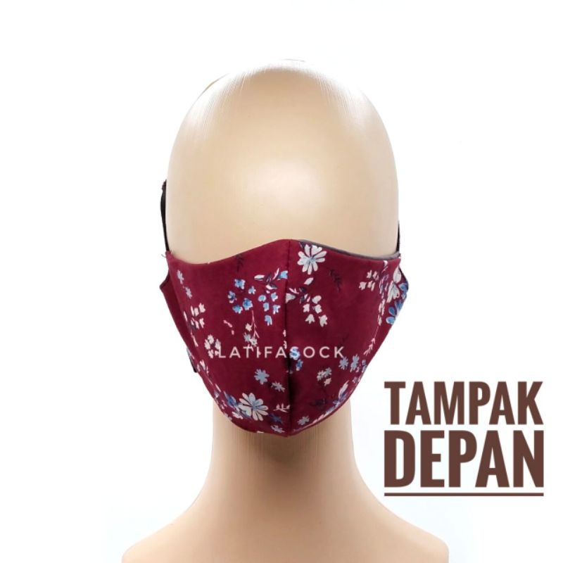 Masker kain motif tali hijab kerut,karet serut,headloop,bolak balik,