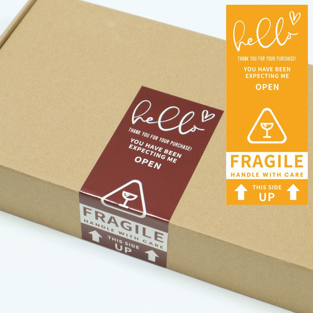 [50Pcs/Pack] Sticker Hello Open Me Fragile Handle With Care Stiker Packaging Hampers Box / Stiker Packaging Warna