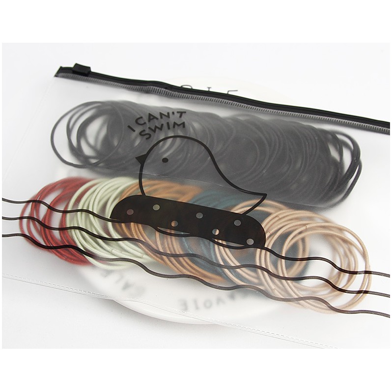 Ikat Rambut Korea I Can Swim isi 100 pcs Warna Warni DAPET POUCH-BLACK + MIX.DG