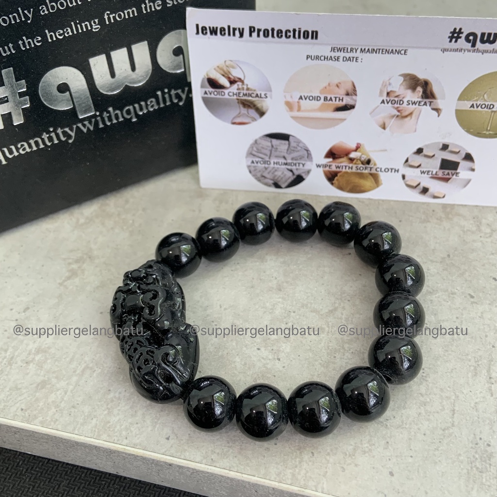 Gelang Onyx Hitam Pixiu Besar  Natural Asli Batu Alam Gelang Pelindung Keberuntungan