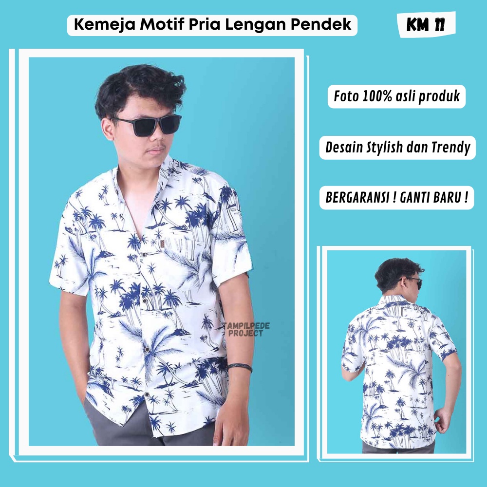KM11 Kemeja Putih Pria Cowok Lengan Pendek / Kemeja Motif Pria Lengan Pendek / Kemeja Pantai Hawai P