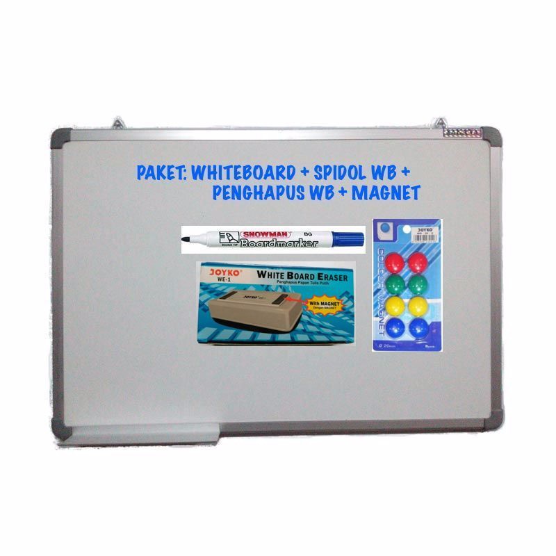 

PAKET Whiteboard Magnetic 45x30 Spidol WB Penghapus WB Magnet