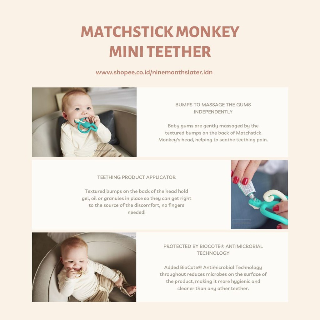 Matchstick Monkey Jungle Animal Teethers - Teether Toy Gum Massager Baby, Gigitan Anak Silikon