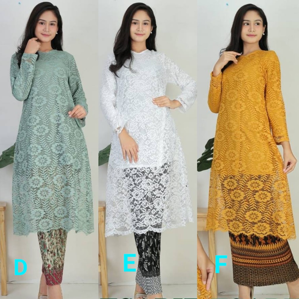 Atasan Kebaya Modern Brokat Longcape / Tunik Brukat White Dan Waran Lainnya