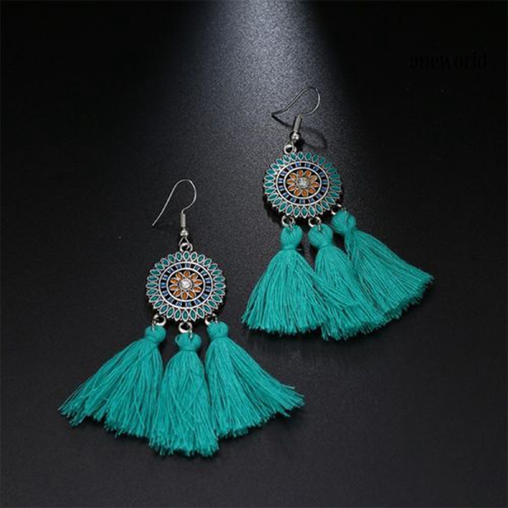 OW@ Earrings Bohemian Charming Look Alloy Sunflower Tassel Dangle Jewelry Earrings for Birthday