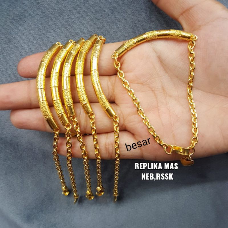 Gelang 1bambu , serabut kelapa, ulat banyak,Rante, apis emas 24k /replika,awet,persis seperti asli,tahan,cantik