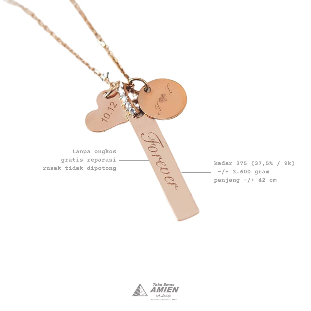 Toko Emas Amien Kalung Emas Asli UBS Kadar 375 (37,5% / 8K) 3.600 Gram - Kalung Lettera Grafir Nama