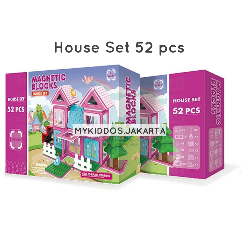 Bricks Kingdom Magnetic Blocks House Set Pink 38pcs / 52pcs [original]