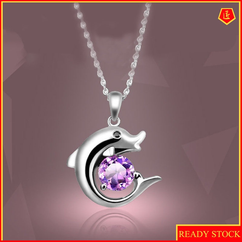 [Ready Stock]Fashion Crystal Silver Necklace Women 'S Dolphin Pendant