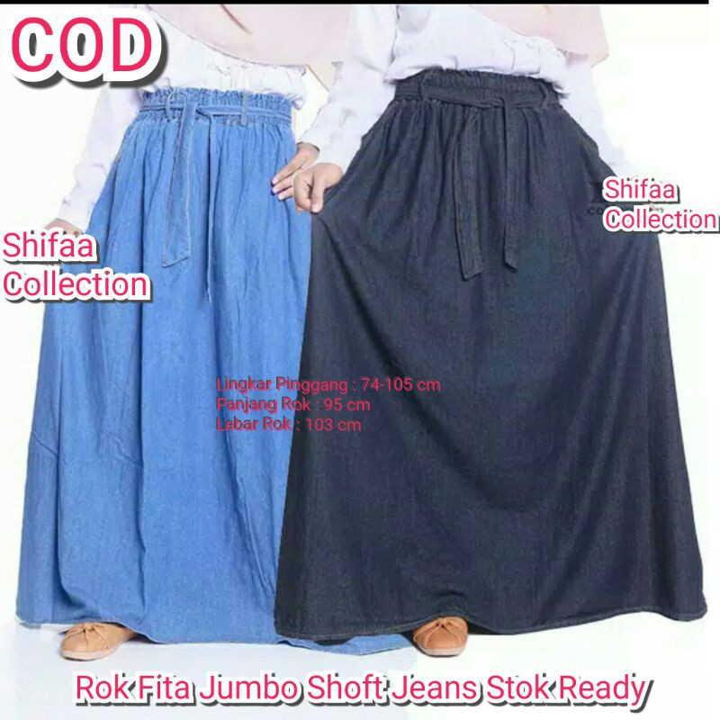 Rok Jeans / Rok Vita Jumbo Panjang (BB 50-80 Kg / All Size Dewasa)