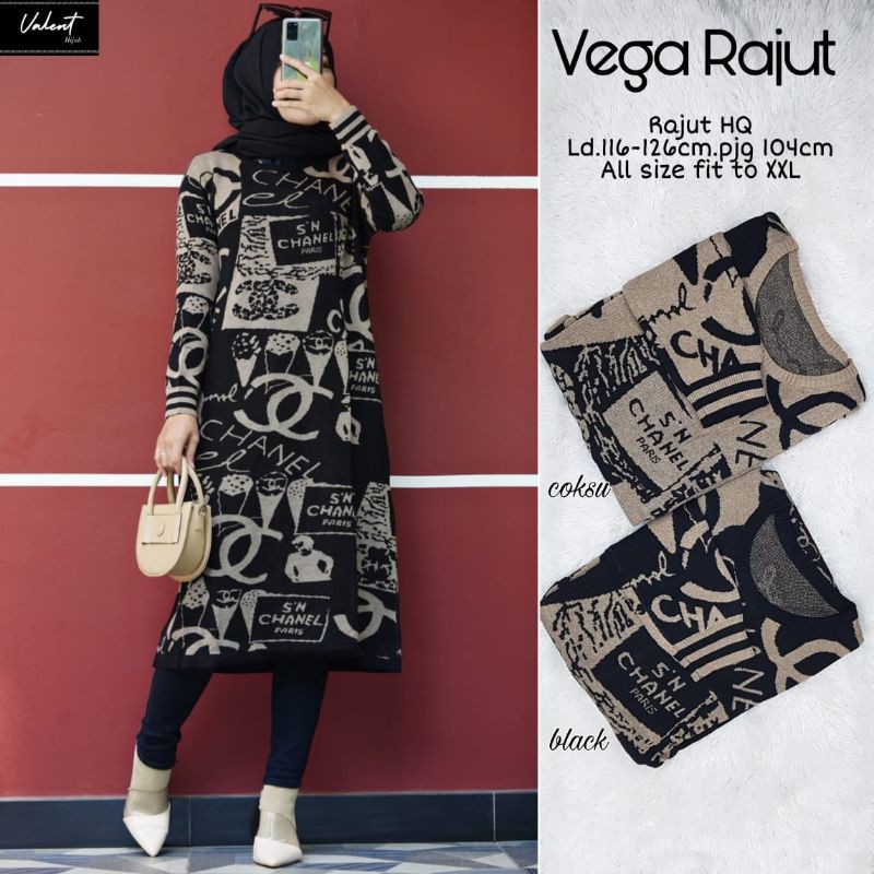 VEGA RAJUT / PAPPER LONG TUNIC BY SELEKEY / LONG TUNIK BAHAN RAJUT ADEM MOTIF CHANEL ABSTRAK SOLO