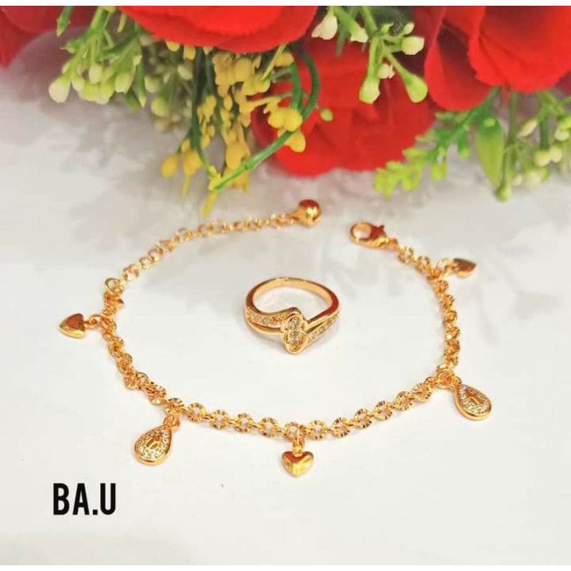 Gelang Nuri Jurai Free Cincin Permata Zircon Gold Perhiasan Wanita Modern (COD)