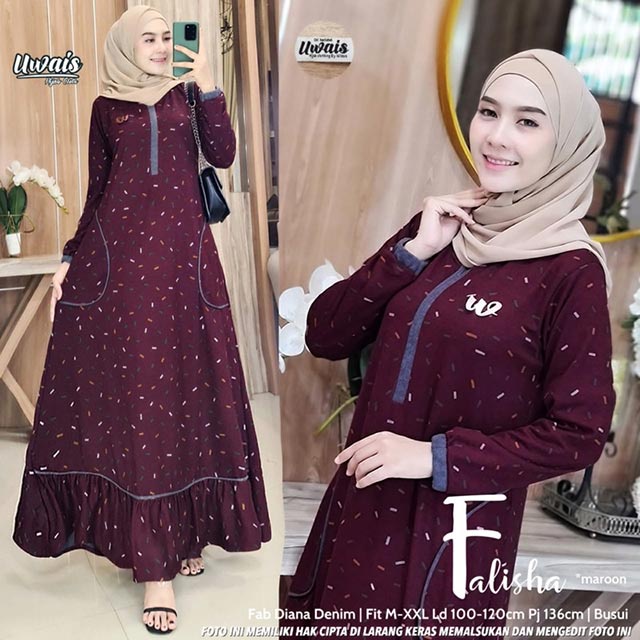 [TERMURAH] Falisha Maxy/Gamis Jumbo Diana Denim/Gamis Jumbo Bawah Lebar/Gamis Jumbo Ld 120 Murah/Gam