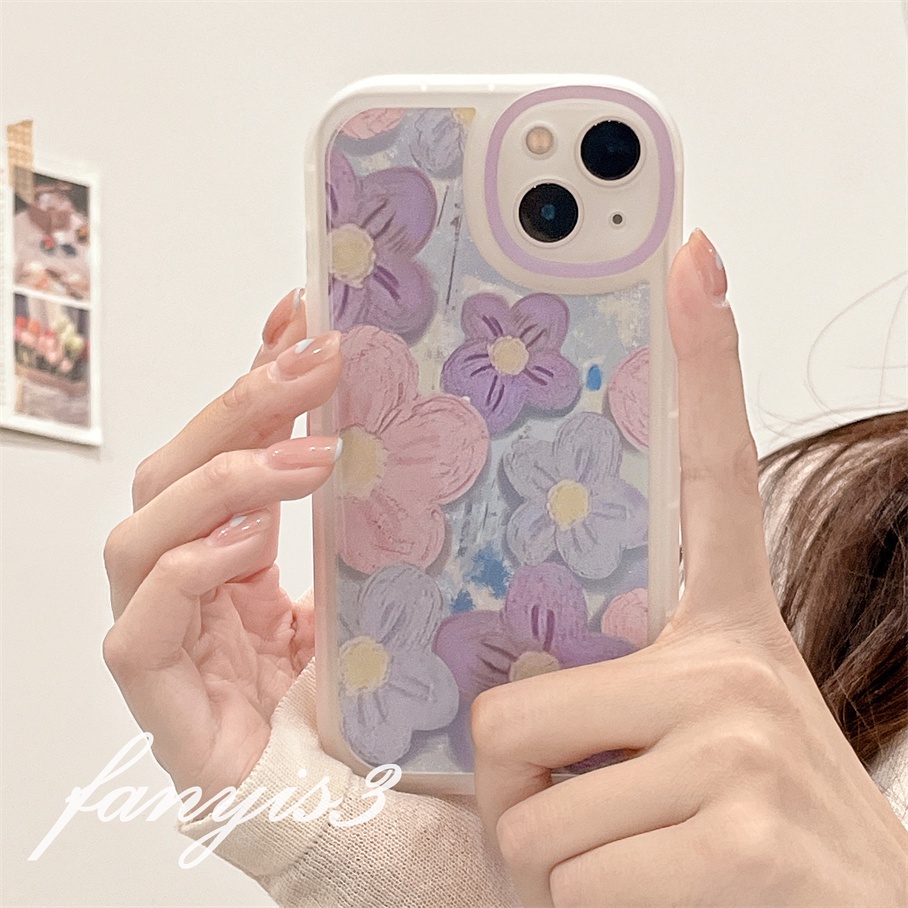 Redmi A1 10C 10A 10 9A 9C 9 9T Note 11s 10s 9s 11 10 9 8 Pro Poco X3NFC X3Pro X3 Mi 11T 12 Pro 11Lite 10 Purple Oil Painting Flowers Phone Case Clear Soft Protective Cover