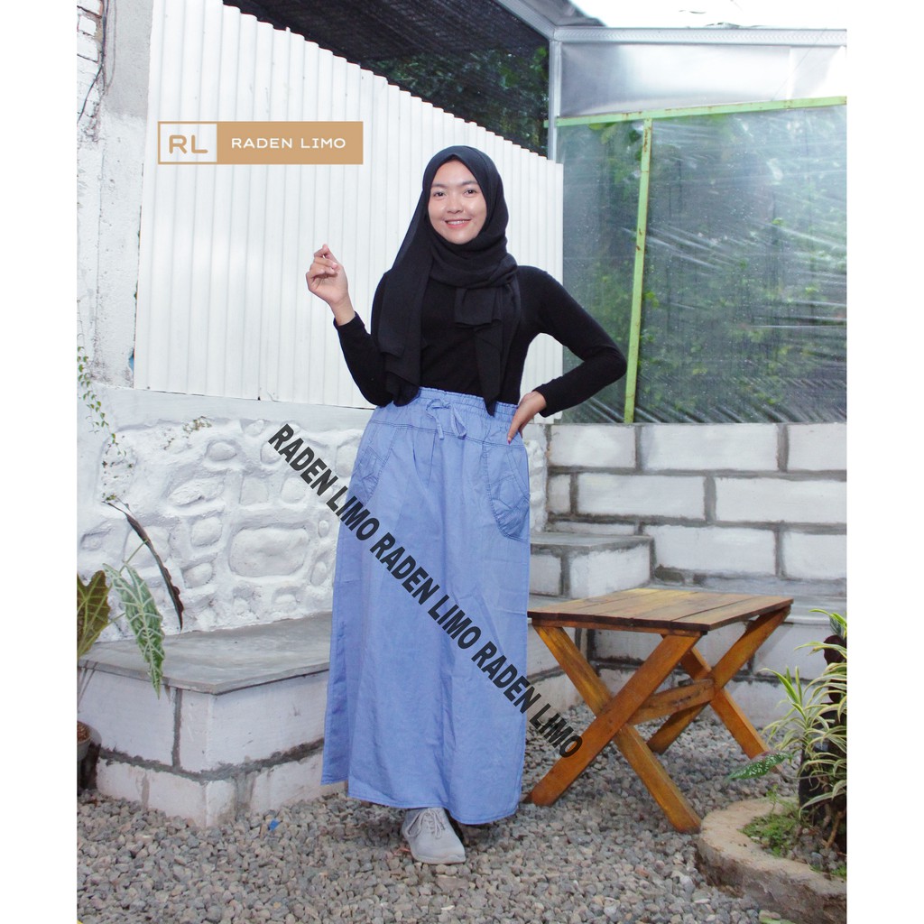 Rok Panjang A soft grey denim tebel lembut - Radenlimo-1