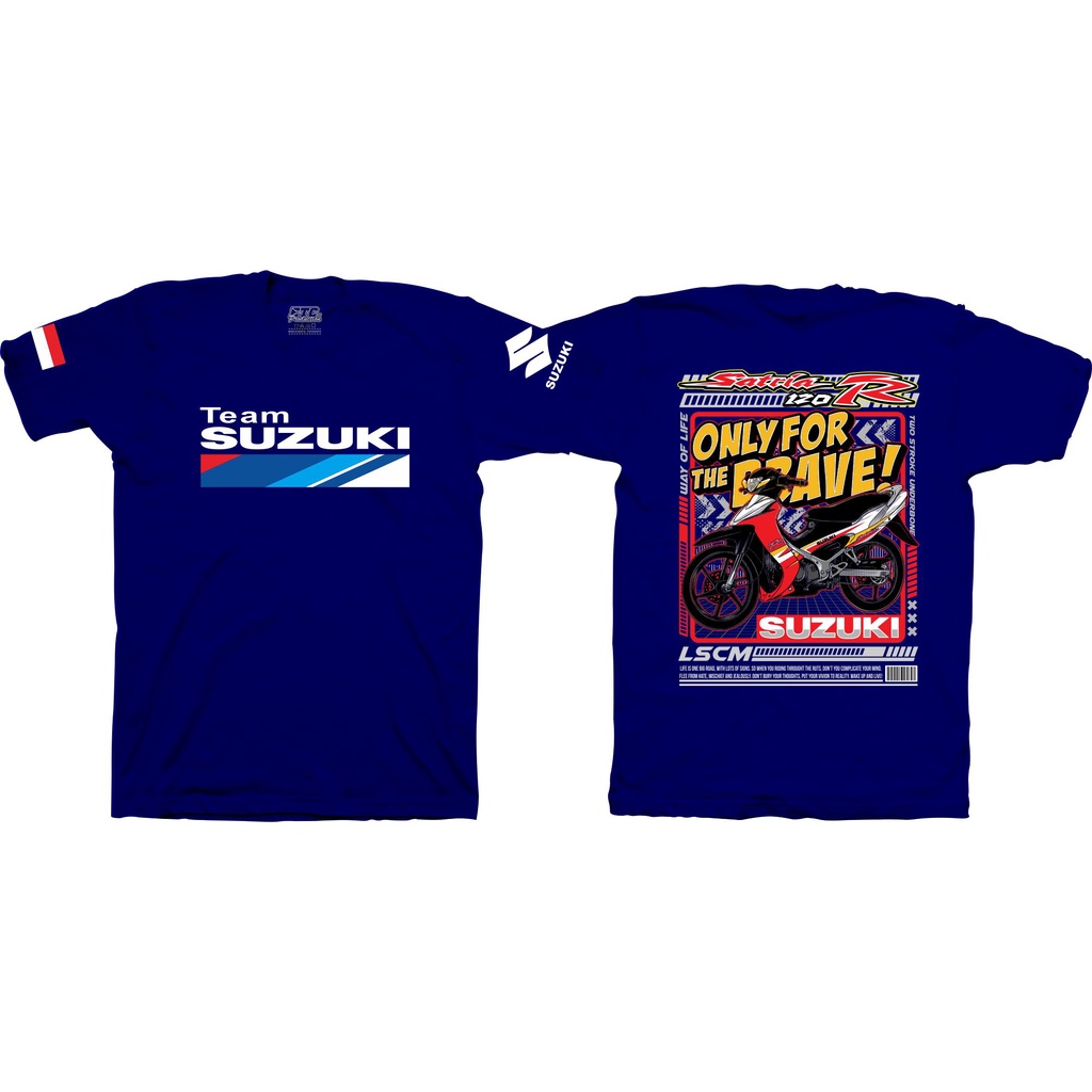 Kaos Satria 2 Tak atau Baju Suzuki Satria 120 R 2Stroke Hiu Warna Merah Putih Hitam LSCM Lengan Pend