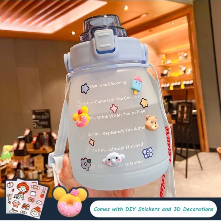 Botol Minum Anak Motivasi Penanda Waktu Big Belly Tali Gendut 1300 ML Stiker