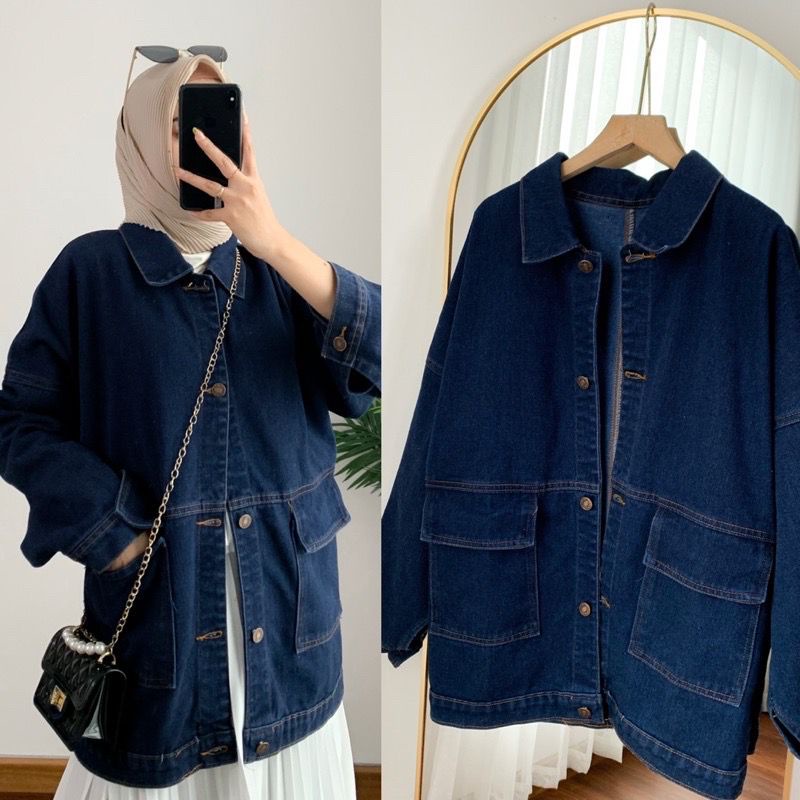 QR - GF OOTD Jacket Wanita Lengan Panjang Kantong Depan / DUMA JEANS JACKET / Pakaian Wanita Jacket 