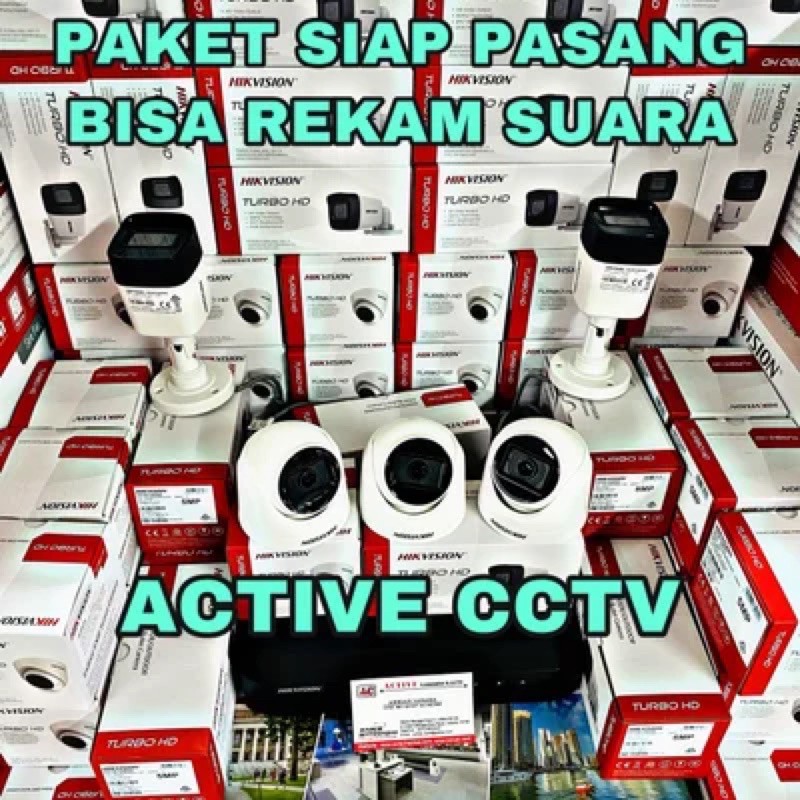 paket camera cctv 5 kamera hikvision 5mp dual light colorvu + audio build built in mic 8 channel ch bisa rekam suara 8ch