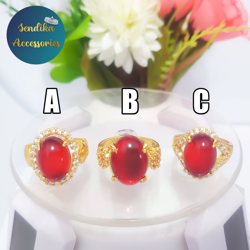 Cincin Merah Delima Bulat Cangkang Emas Banyak Pilihan GOLD Pria Dan Wanita