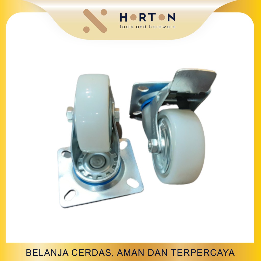 Roda Putih Trolley Nylon 4" Hidup + Rem / Roda Putih 4 Inch