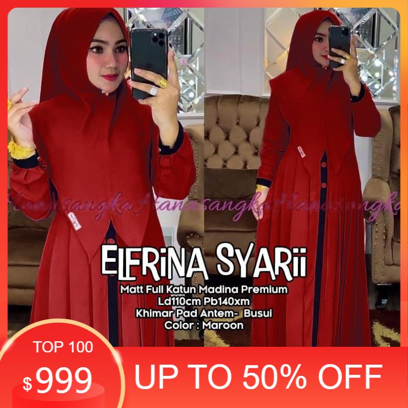 Elfrina syari katun/hanasangka/gamis Ori/gamis busui/gamis katun/gamis set/gamis plus hijab