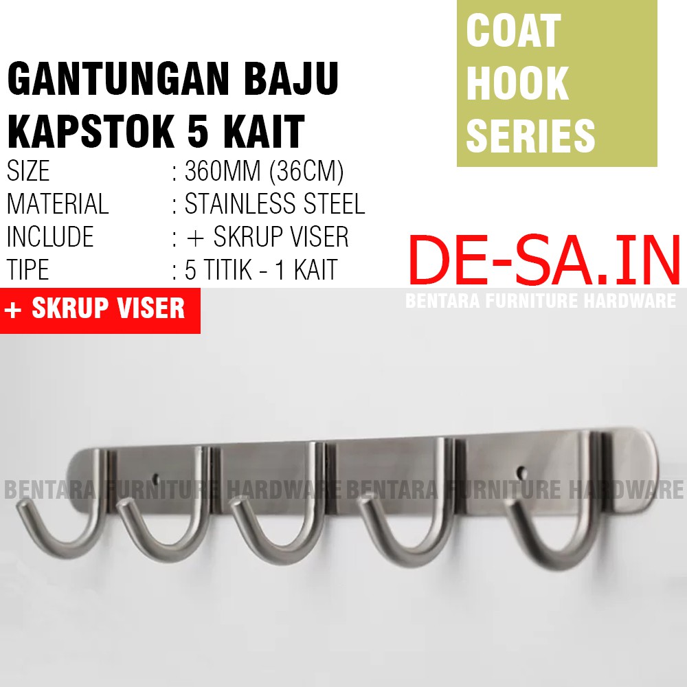 Kapstok J-Hook 5 Kait Stainless Steel - Hook Gantungan Cantolan Gantungan Baju