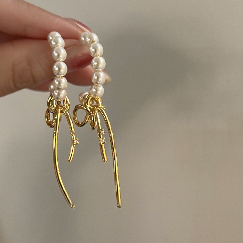 Anting Gantung Panjang Model Pita Dengan Mutiara Mewah Untuk Wanita