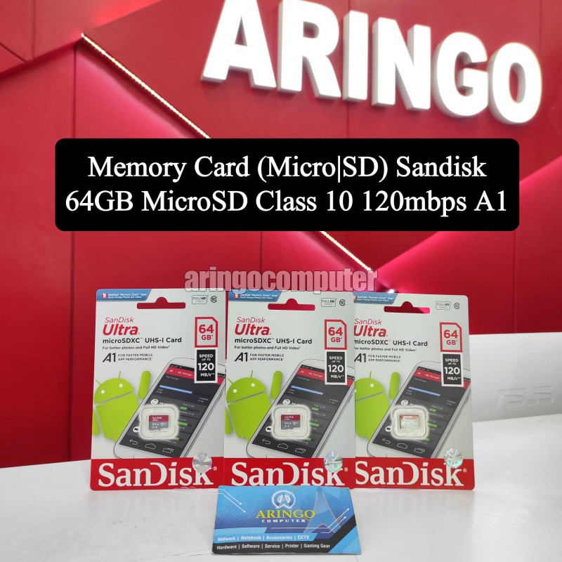 Memory Card (Micro|SD) Sandisk 64GB MicroSD Class 10 120mbps A1