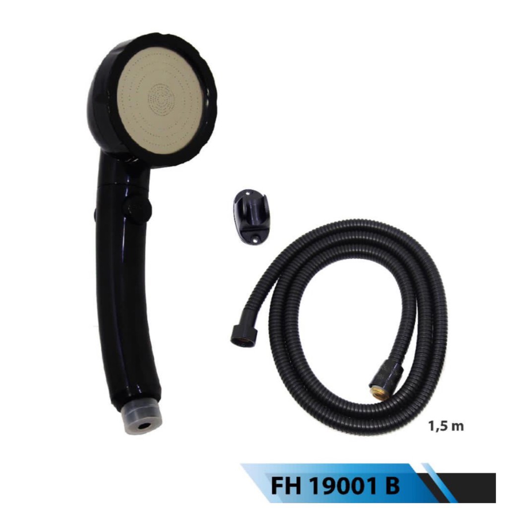 Hand shower HITAM 3in1 ON OFF Fio 19001b-HandShower black super saving  shower mandi turbo hemat air bulat 3 in 1 tekanan turbo semprotan halus /A87