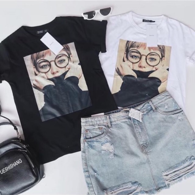 GLASSES GIRL HITAM PUTIH BAJU KAOS  TSHIRT TUMBLR TEE 