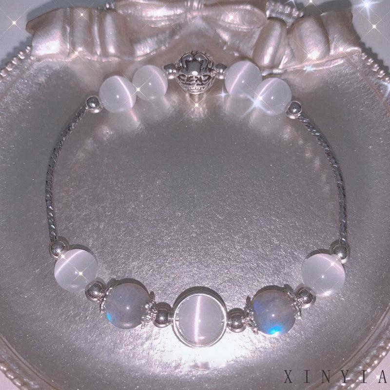 Xia.id Gelang Tangan Manik Batu Opal Moonstone Kristal Aksesoris Pria / Wanita