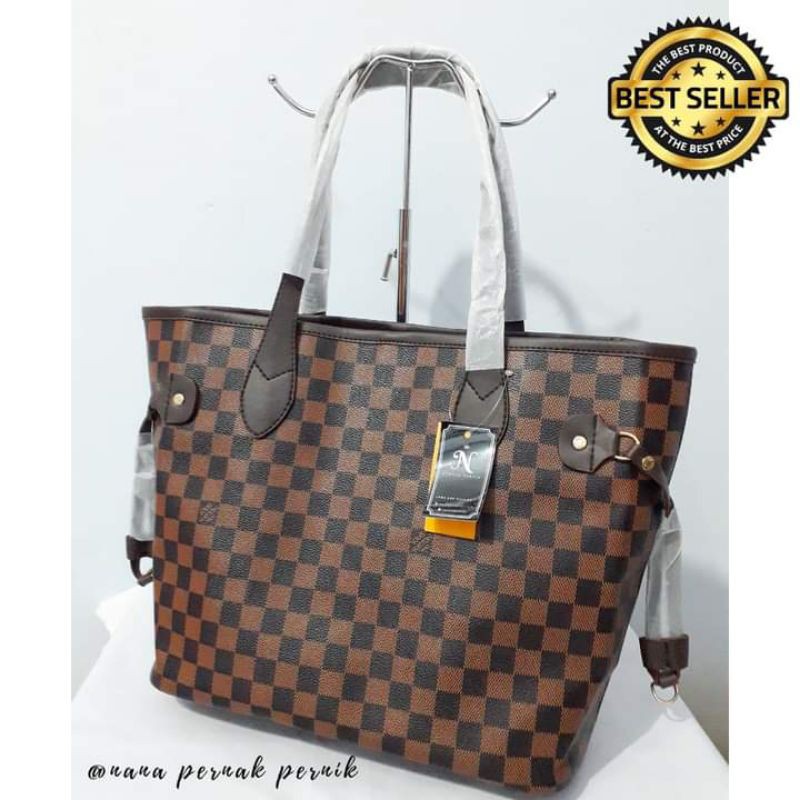 Tas Tote Wanita Kekinian Impor LV Neverfull Batam - Damier