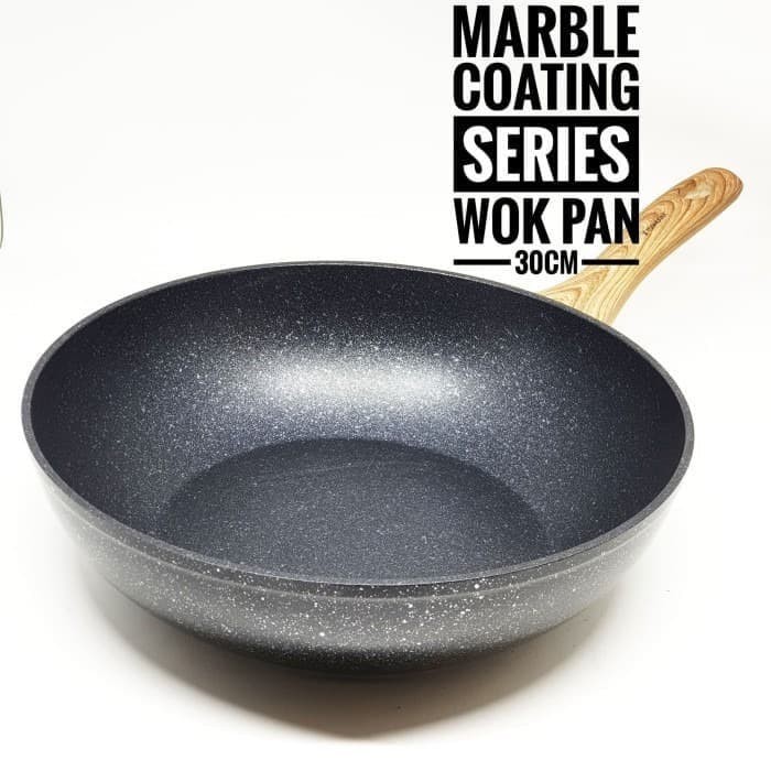 Wajan Wok Pan Anti Lengket YOSHIKAWA Marble Ceramic Wok 30CM
