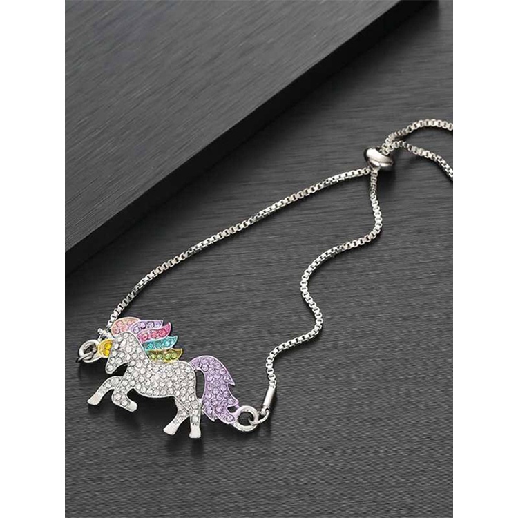 Gelang Tangan Rantai Adjustable Motif Kuda Poni / Unicorn Aksen Berlian Untuk Perhiasan Wanita