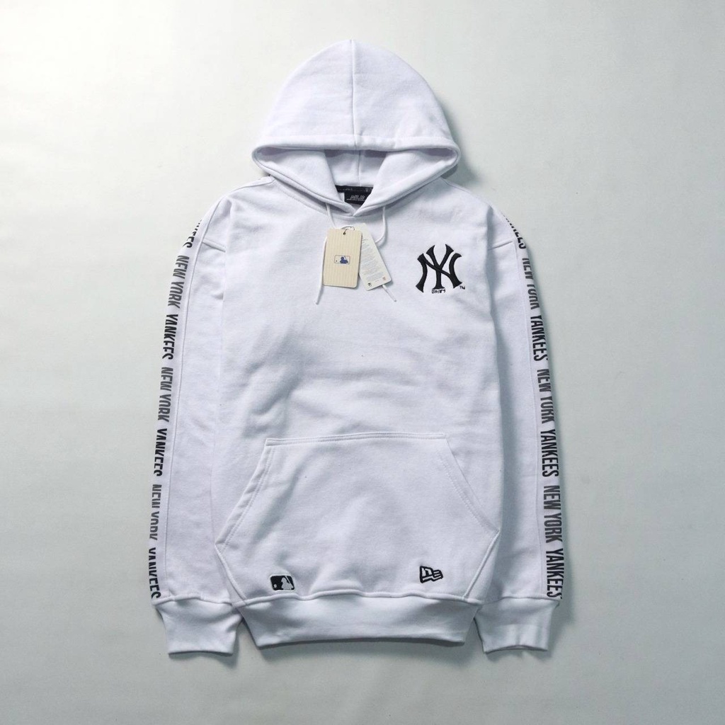 HOODIE MLB LOGO NY BORDIR - JAKET SWEATER HOODIE JUMPER HYPEBEAST MLB NEW YORK YANKEES TAPED AUTHENT