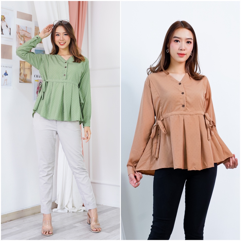 Cod Baju Lengan Pendek Basic Polos Baju Kemeja Cewek Bahan Cotton Pw227 Oversize Kemeja Oslin | Kem 