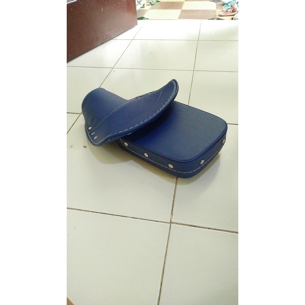 Cover Jok Motor Vespa Koboi depan dan belakang warna biru
