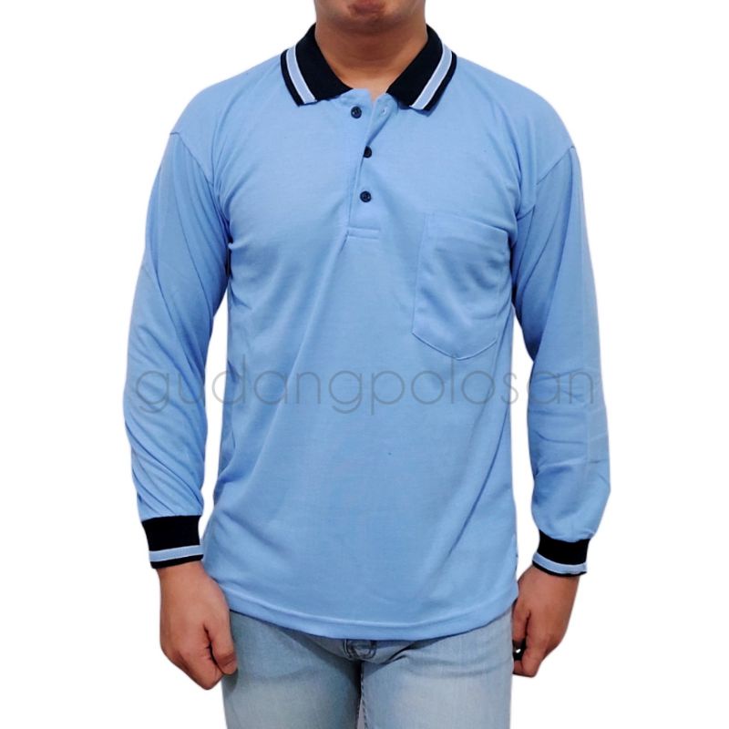 GP Kaos Polo/Polo Shirt/Kaos Kerah Lengan Panjang Biru Langit