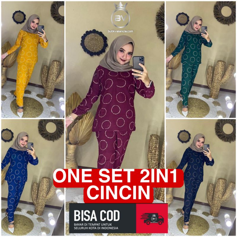Cincin One Set Wanita Rayon Tie Dye Rayon Premium Setelan Wanita Batik Lengan Panjajng Set Celana Kekinian LD 110 cm