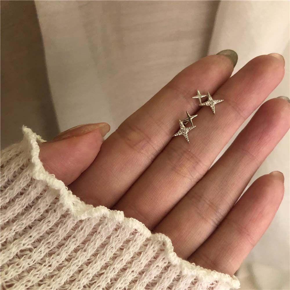 [Elegan] Anting Wanita Anting Perhiasan Fashion Sederhana Berbentuk Bintang Warna Emas Bintang Berlian Imitasi Stud Earrings