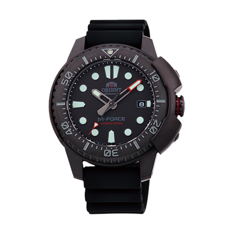 Jam Tangan Pria Orient M-Force RA-AC0L03B Automatic Men Black Dial Black Rubber Strap