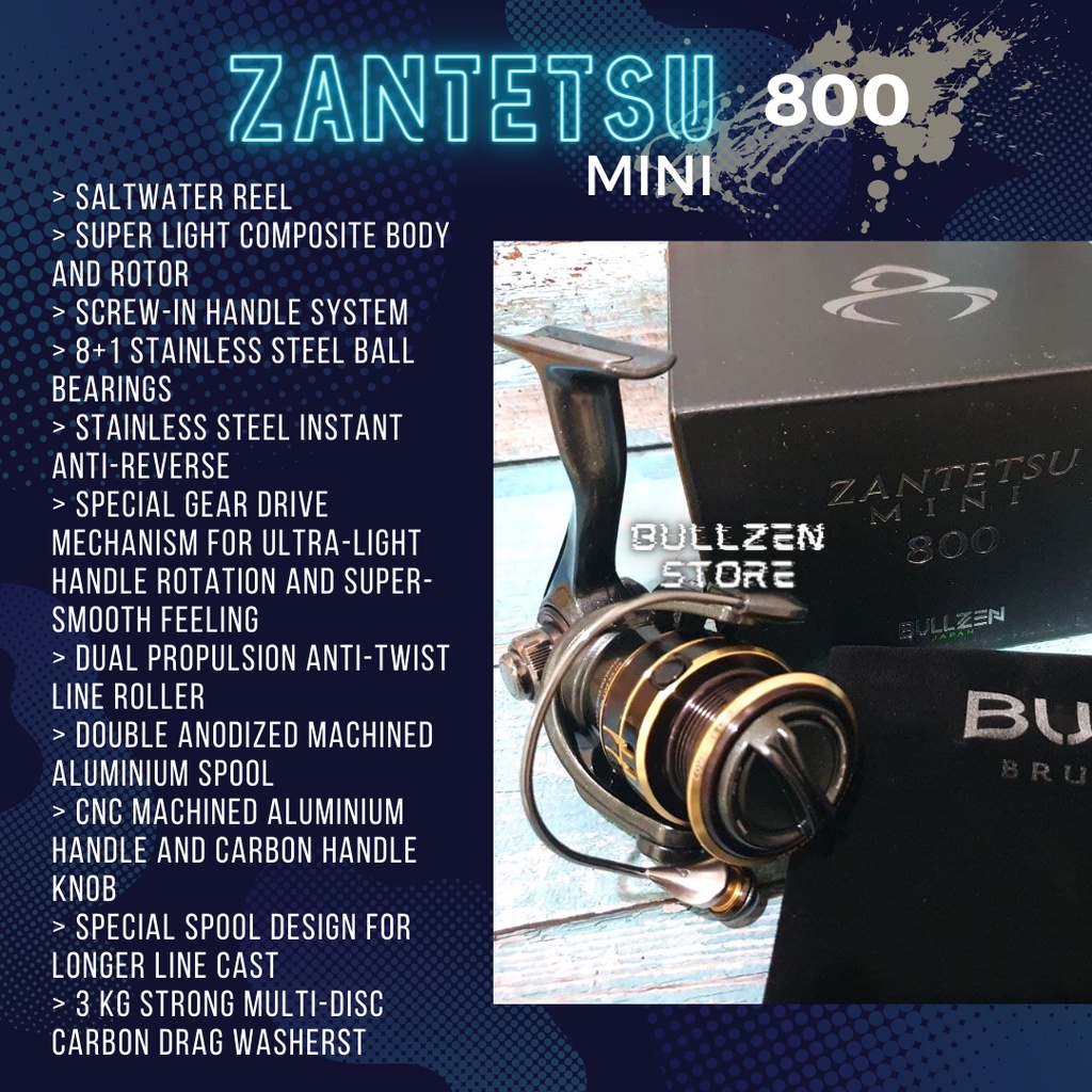 BULLZEN Reel Pancing ZANTETSU MINI - Free Gift Topi BULLZEN